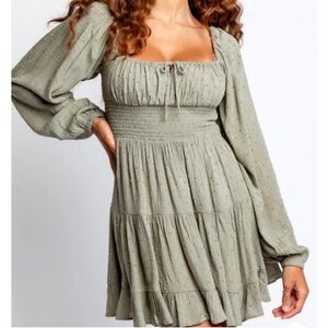 L*Space Cassidy Milkmaid Boho Tiered Ruffle Smocked Mini Dress Size XL